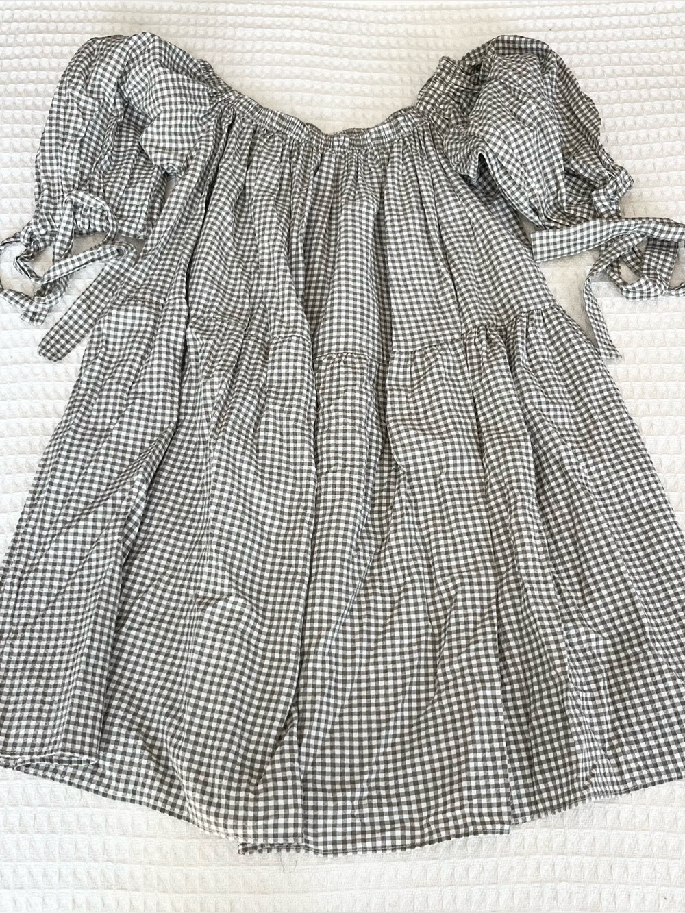ASOS Brown & White Gingham Puff-Sleeve Casual Dress size 6